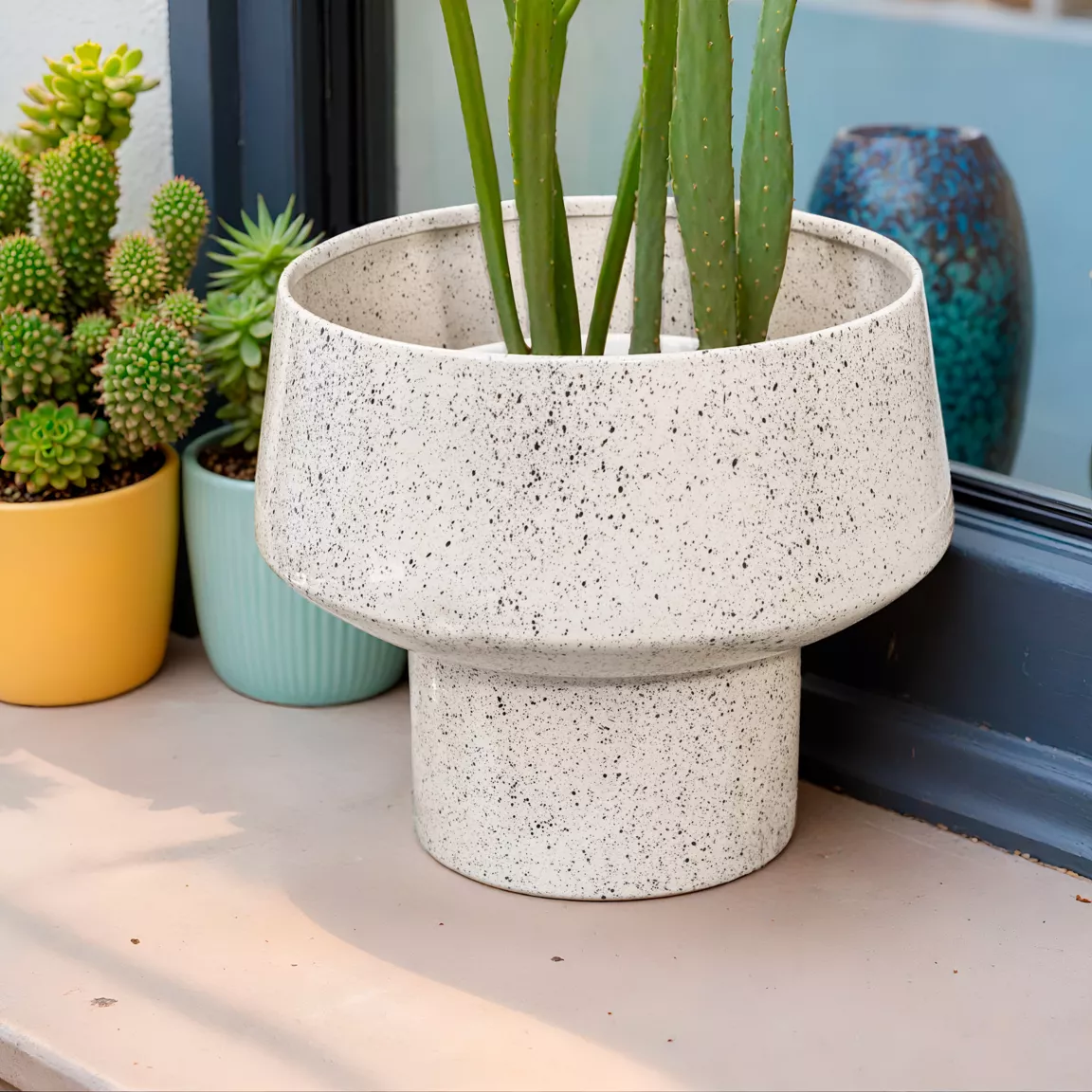 Cache-pot en métal (H20 cm) Terrazzo Ivoire