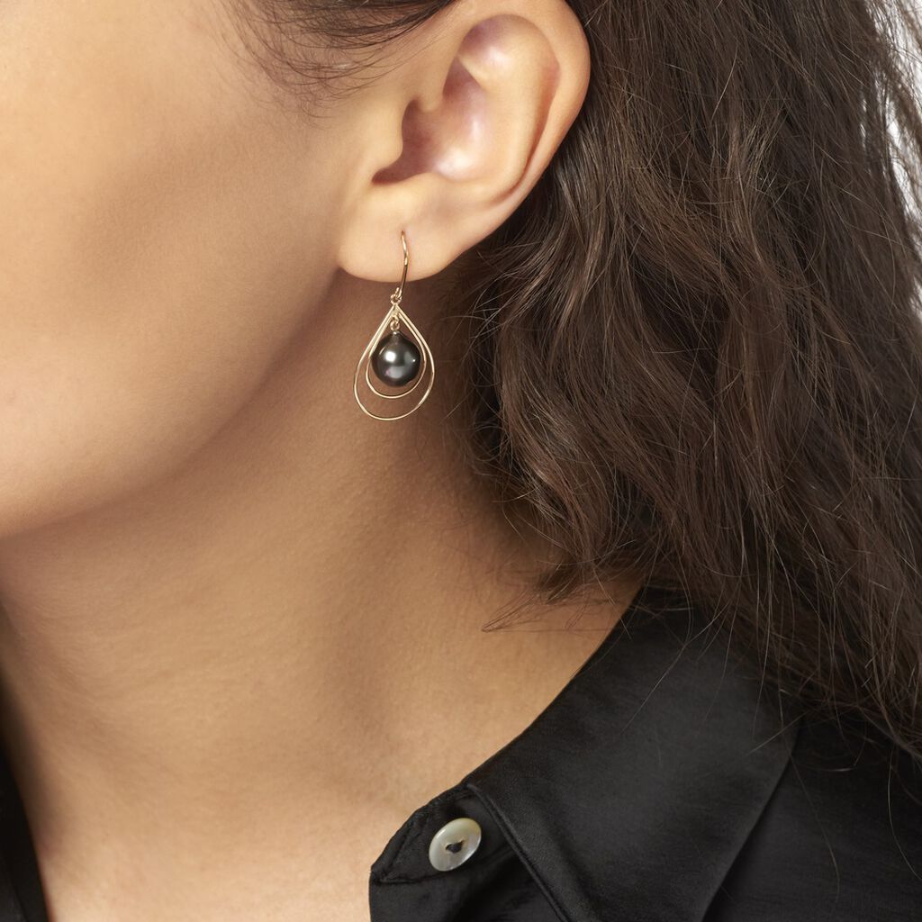 Boucles D'oreilles Pendantes Martyna Or Jaune Perle De Tahiti