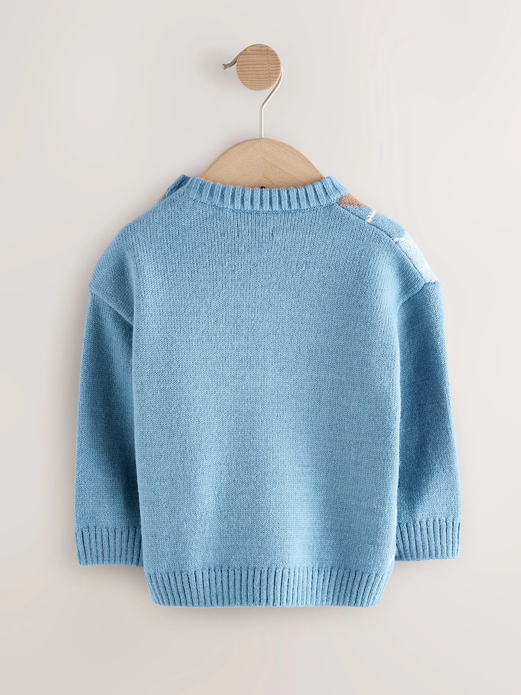 Blauw met argyle-patroon - Gebreide katoenen trui met ronde hals (3mnd -7jr)