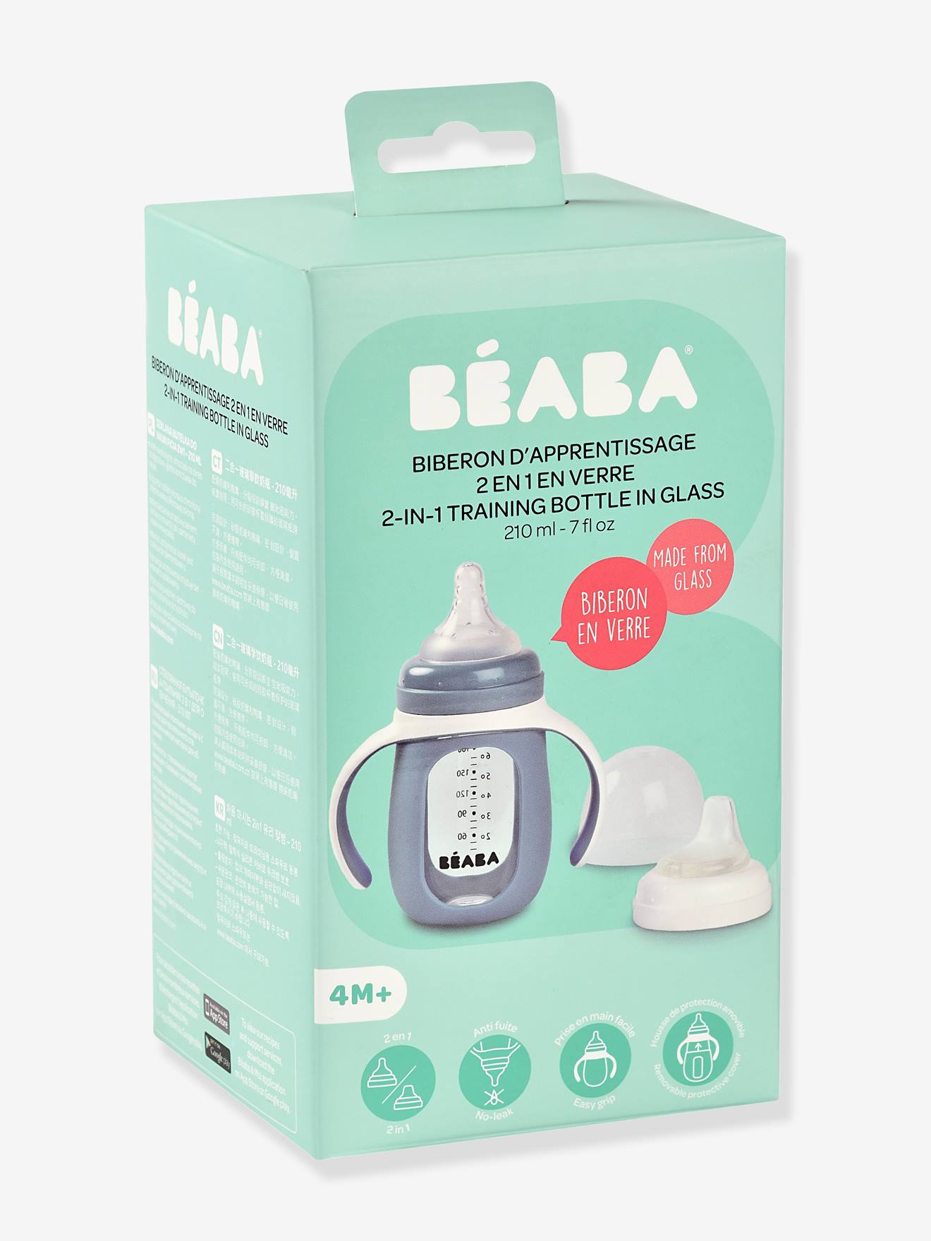 Garrafa/Copo de Vidro 2 em 1 BEABA (210 ml) Rosa