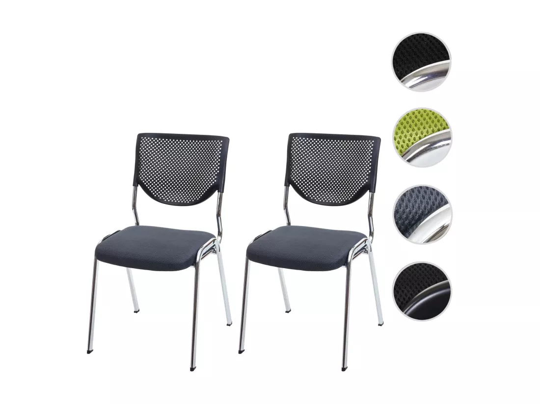 Chaise visiteur H401 Empilable (lot de 2), siège gris foncé, pieds chromés