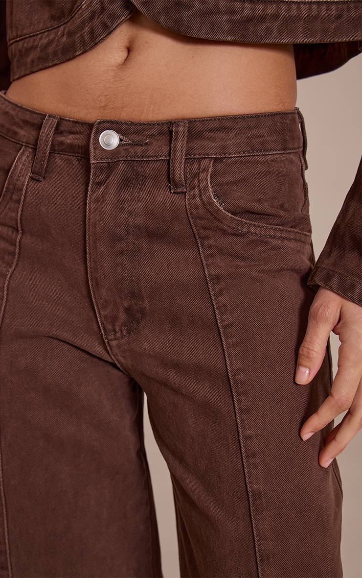 Chocolat Jean Barrel Taille Mi-haute Détail Coutures