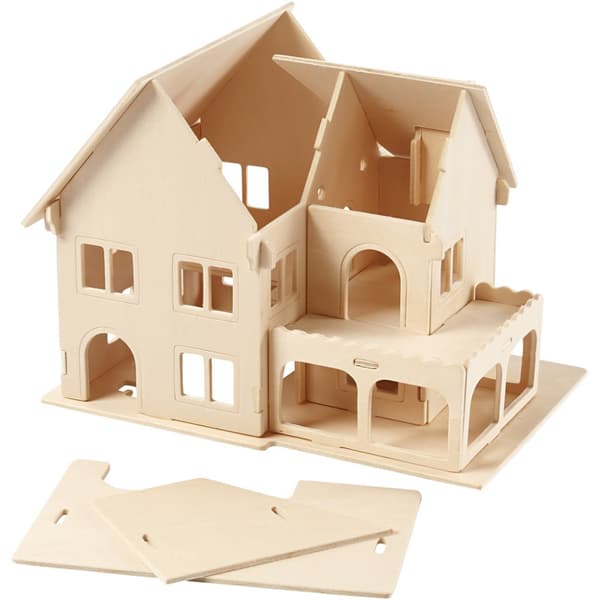 3D Konstruksjonsfigur, Hus med hveranda, str. 22,5x16x17,5, 1 stk.