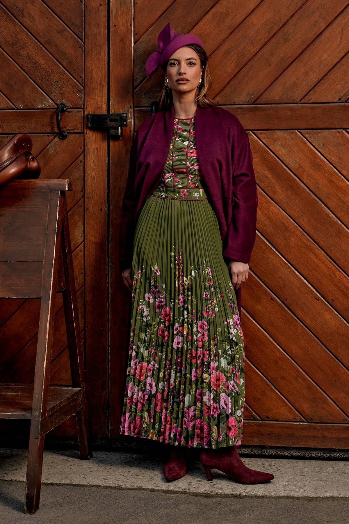 Coast Robe Midi Imprimée Lisa Tan à Corsage Plissé et Passepoilé