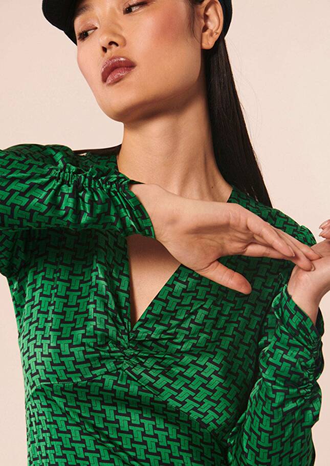 Robe Reinevert émeraude imprimée monogramme
