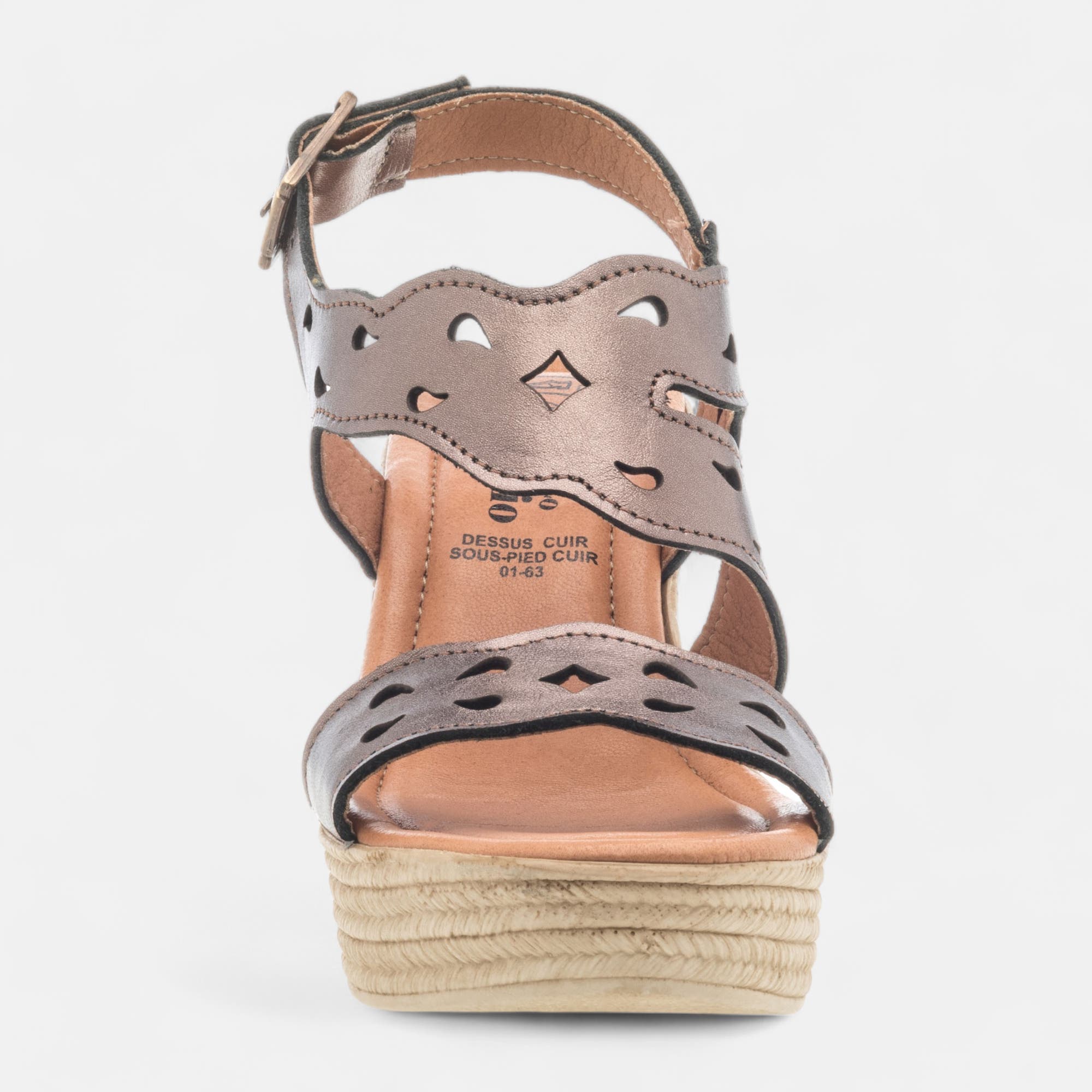 Nu-pieds à talon compensé Femme en cuir bronze