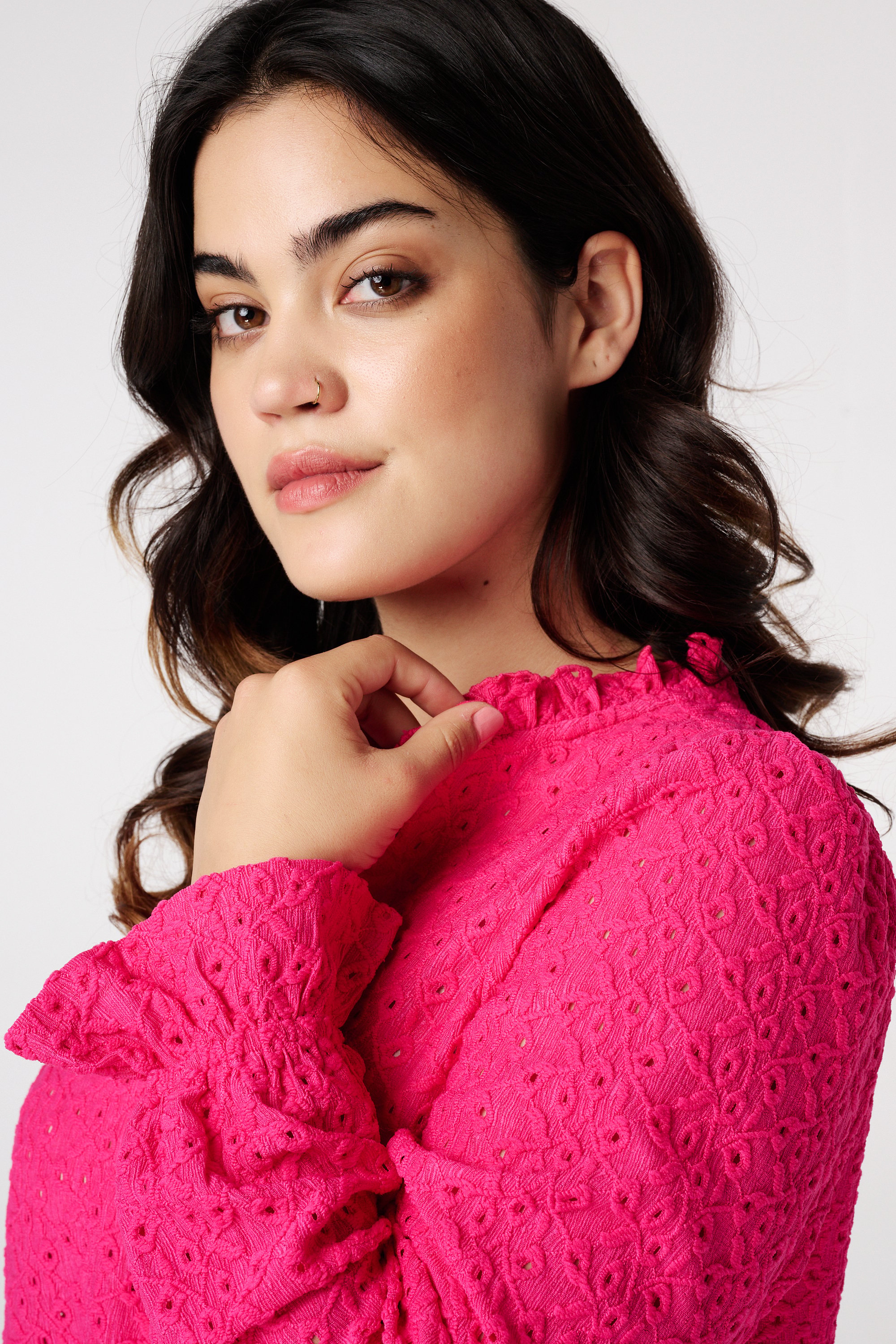 Top met broderie Fel pink