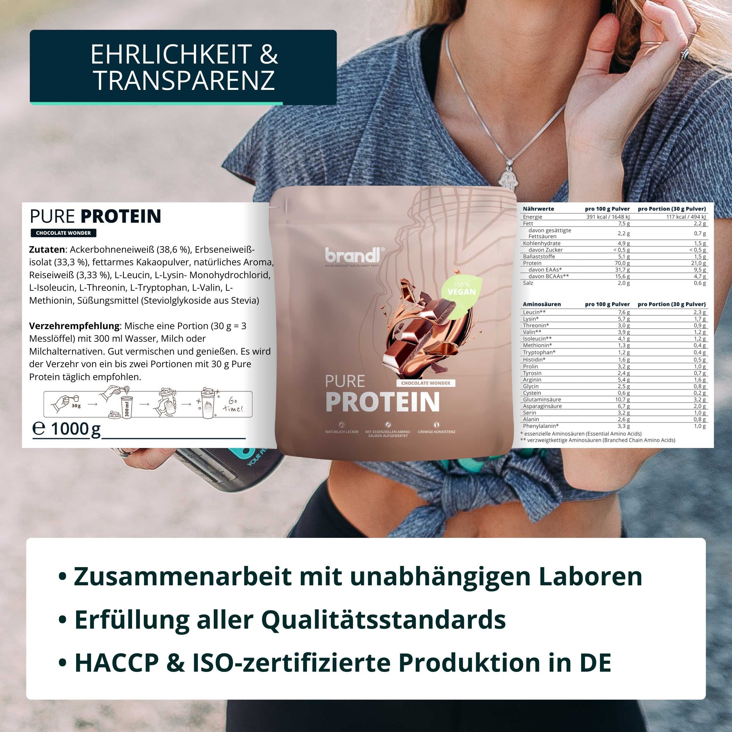 brandl® Pure Protein 2.0 Veganes Proteinpulver | Eiweißpulver Vegan mit natürlichem Aroma