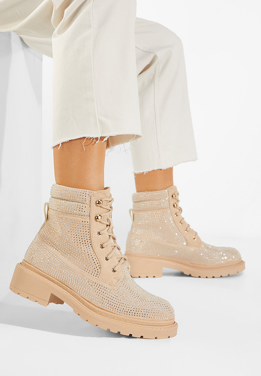 Bottines à lacets femme beige Preta