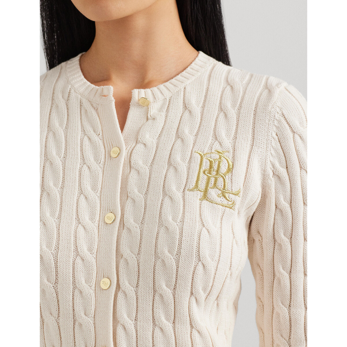 LAUREN RALPH LAUREN<br>Cardigã com tranças, gola redonda e fechamento por botões RALHAN