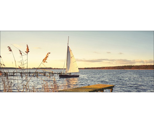 Glasschilderij Eenzame Zeilboot 30x80 cm GLA2017