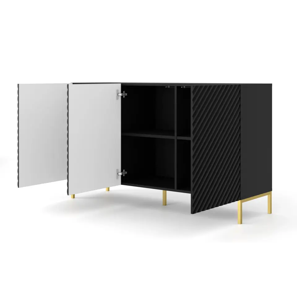 SURF dressoir 3D 150 cm mat zwart   gouden frame
