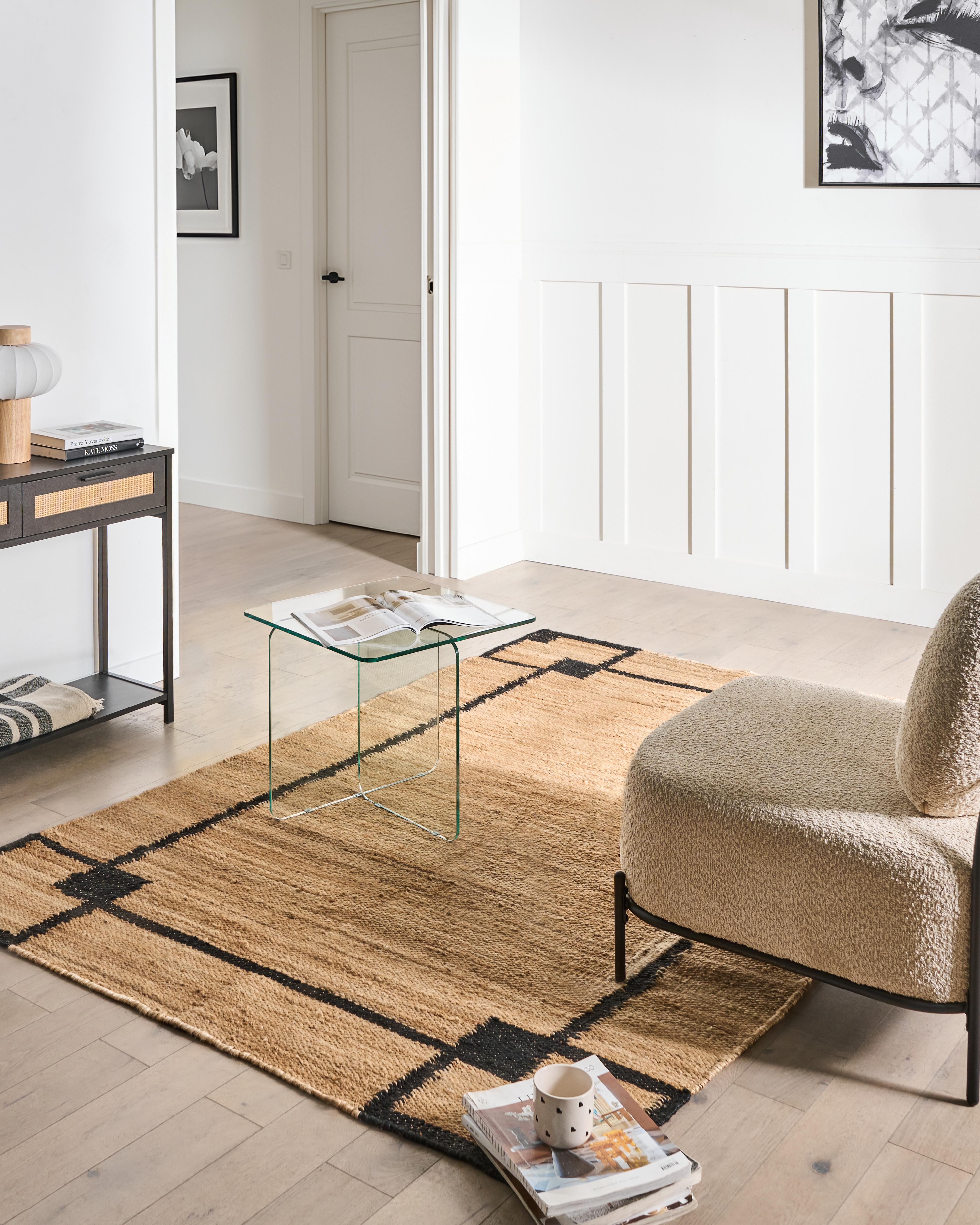 Vloerkleed GONDIA Zwart/beige 160 x 230 cm Jute