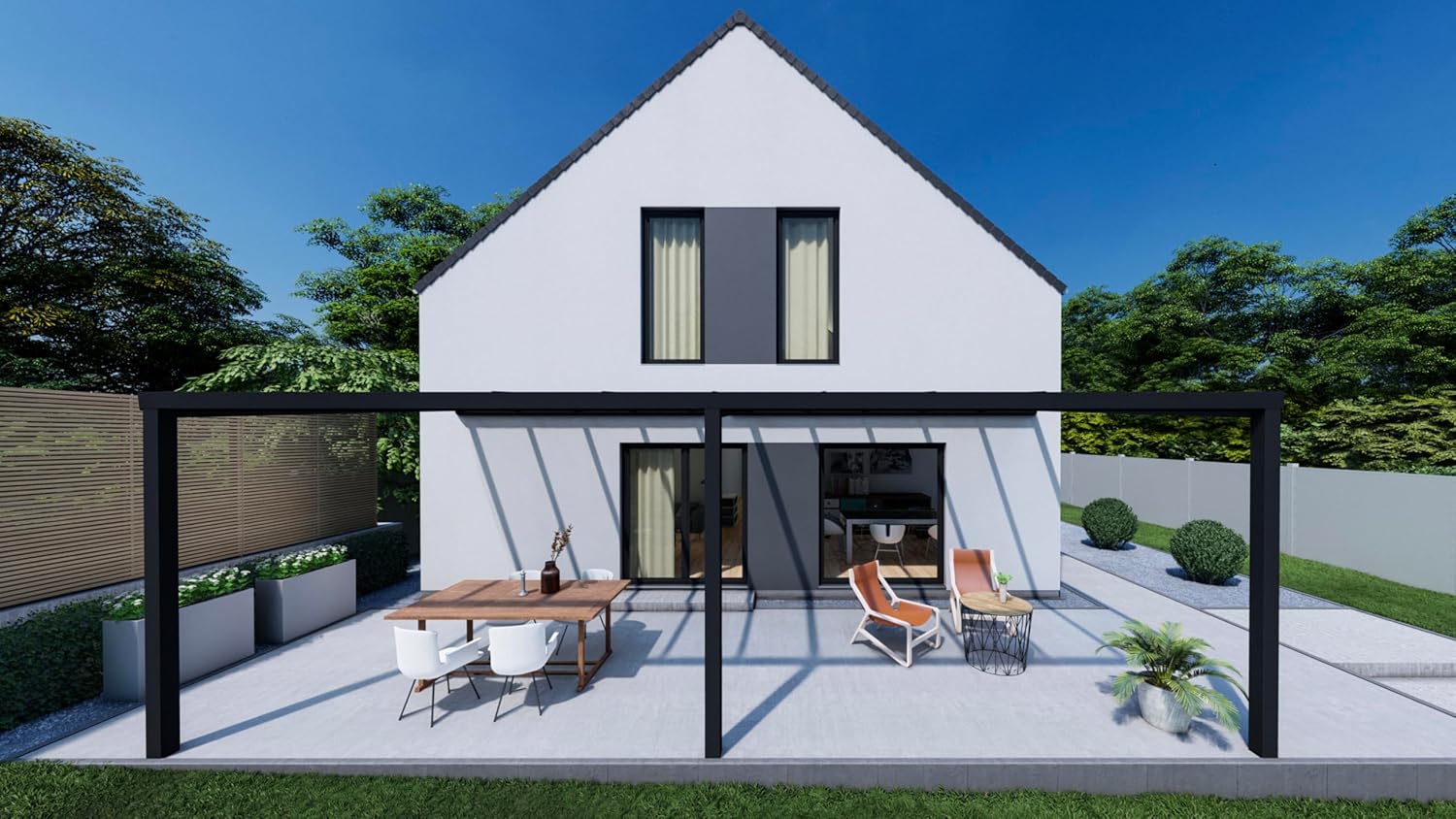 Terrassenüberdachung KD Alpha in Anthrazit mit VSG-Klarglas in 500x400cm - Terrassendach aus Aluminium - wetterfeste Überdachung