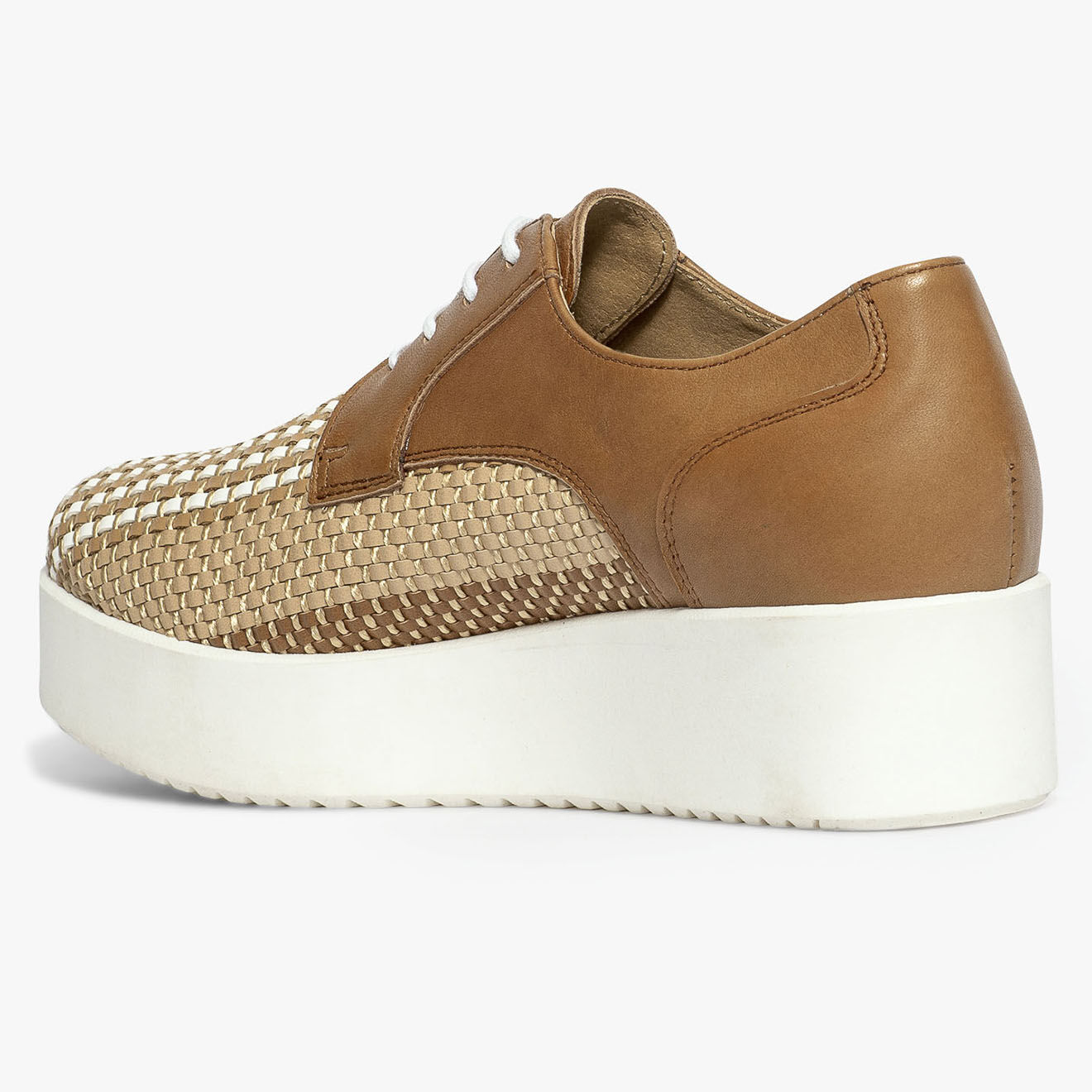 Bocage Derbies à plateforme en Cuir & Tissu tressé Lorenti cognac