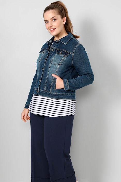 Jeansjacke, Hemdkragen, Knopfleiste, langer Arm
