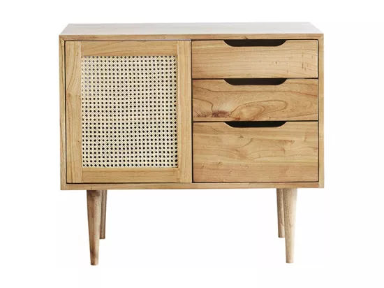 Meuble de salle de bain en mindi massif et cannage 85 cm