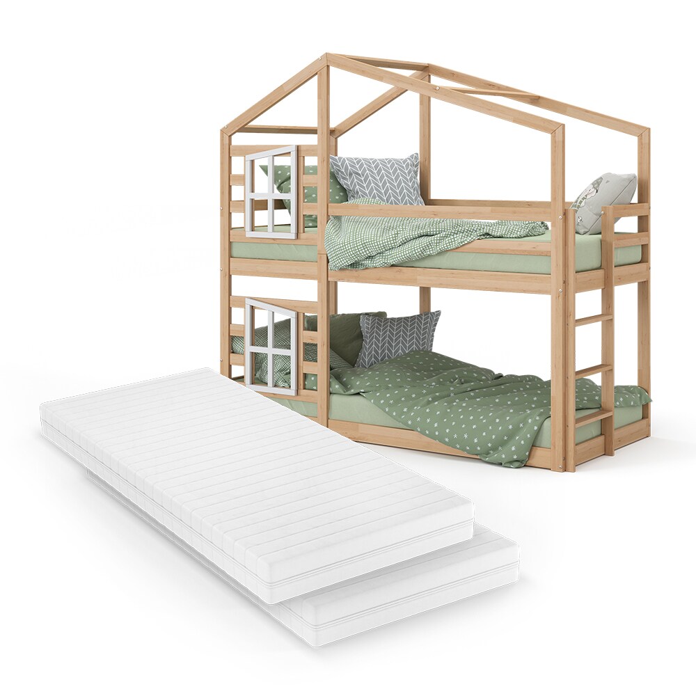 Vitalispa Doppelstockbett Maja 200 x 90 cm Natur mit Leiter, Etagenbett, 2 Kinder, Matratze