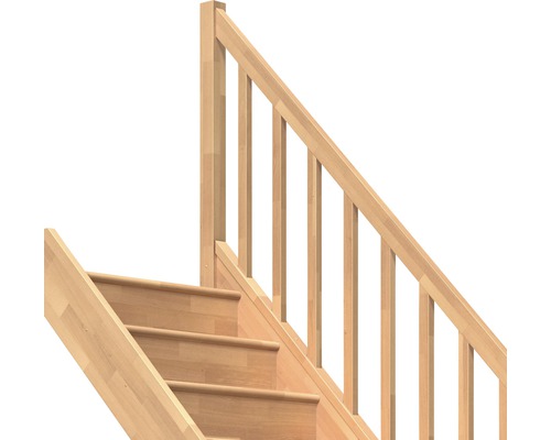 Pertura Elenie beukenhouten trap met stootborden, onbehandeld, recht, 83,5 cm, 14 treden / 15 stootborden, balustrade