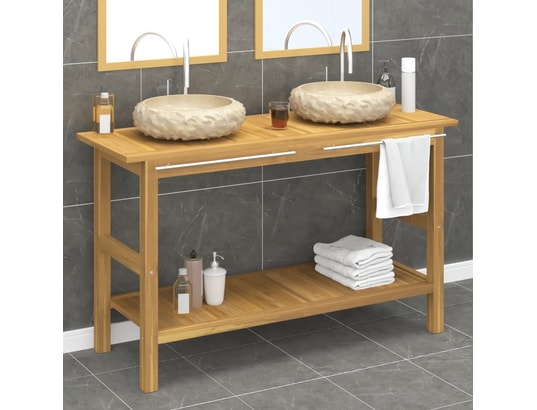 VIDAXL - Armoire de salle de bain et lavabos en marbre crème teck mas...