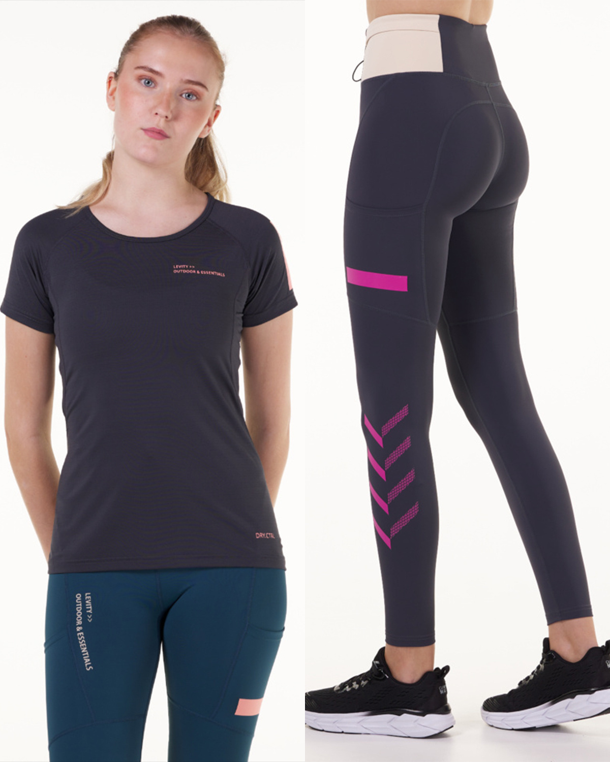LEVITY SETT Future Trail Tech Tights &amp; Helium Dry Ctrl Tee Dark Steel
