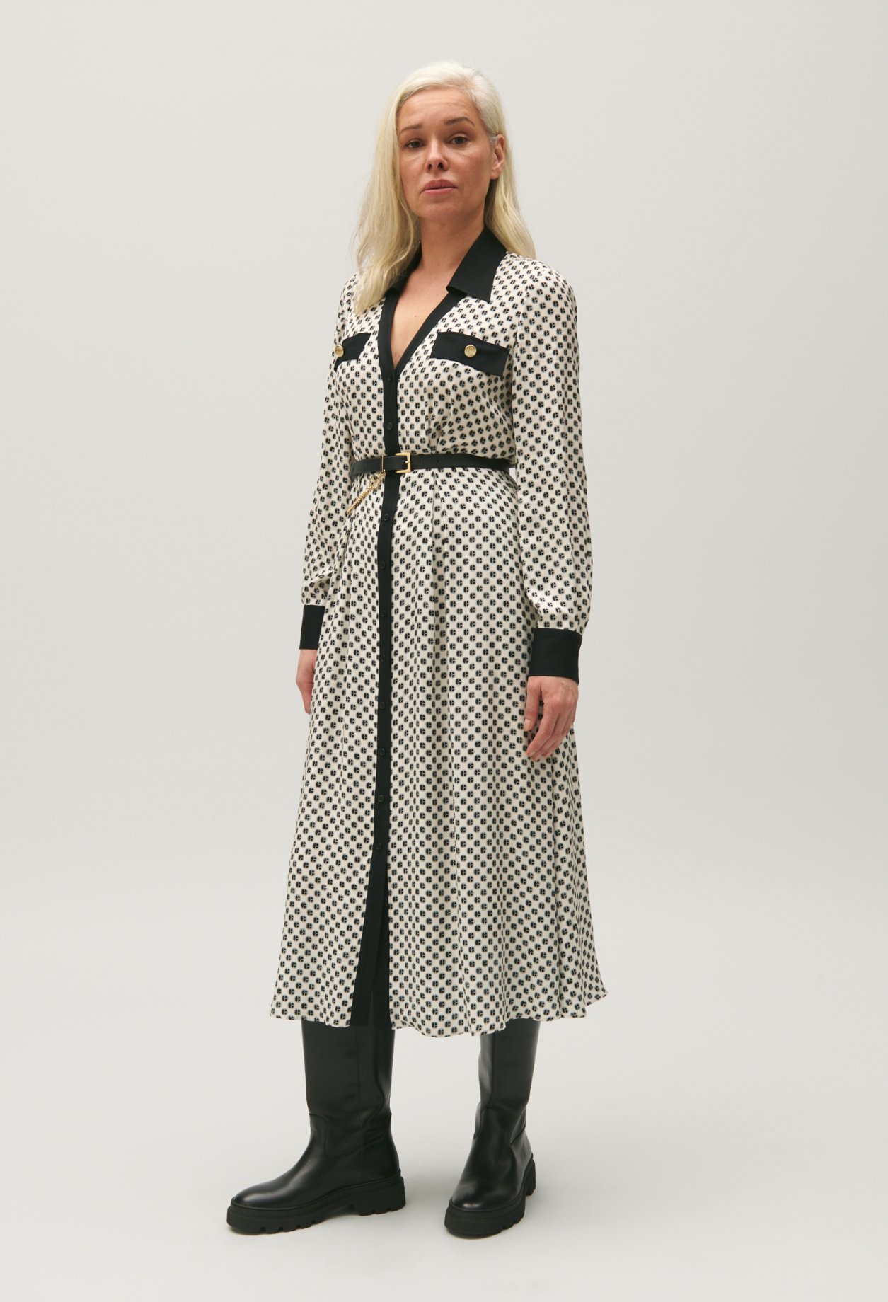 Robe longue imprime CP noir et blanc