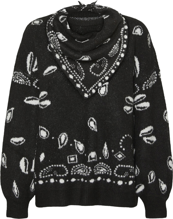 Something New SNANNI LS KNIT PULLOVER W. SCARF - Black/jacquard