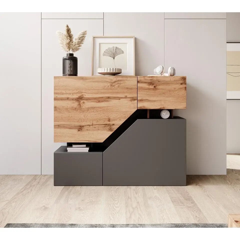 Meubella - Dressoir Canberra - Eiken - Antraciet - 120 cm