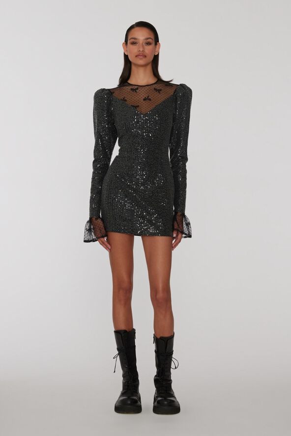 ROTATE Birger Christensen Twill Sequin Mini Dress Black