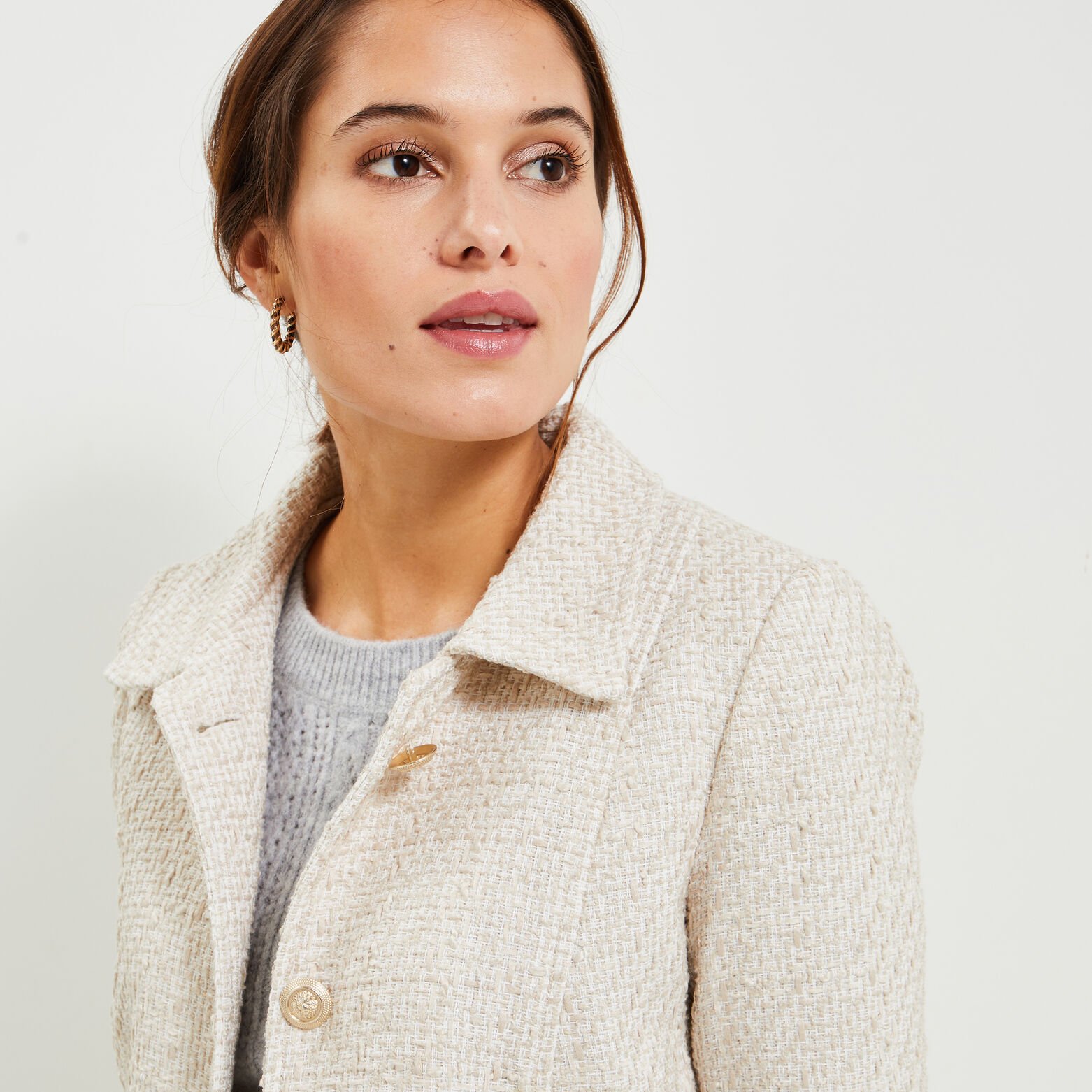 Manteau mi-long en tweed femme