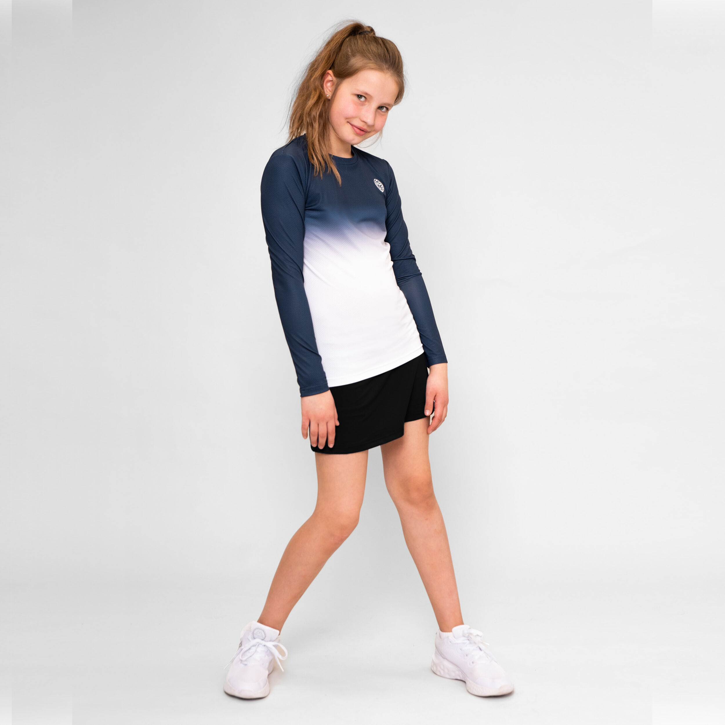 BIDI BADU Crew Gradiant Haut Manches Longues Filles - Bleu Foncé , Blanc