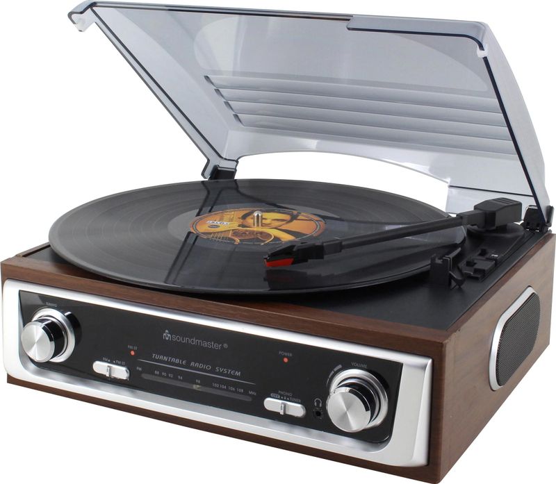 Soundmaster PL196H - Nostalgische platenspeler met radio en ingebouwde speakers