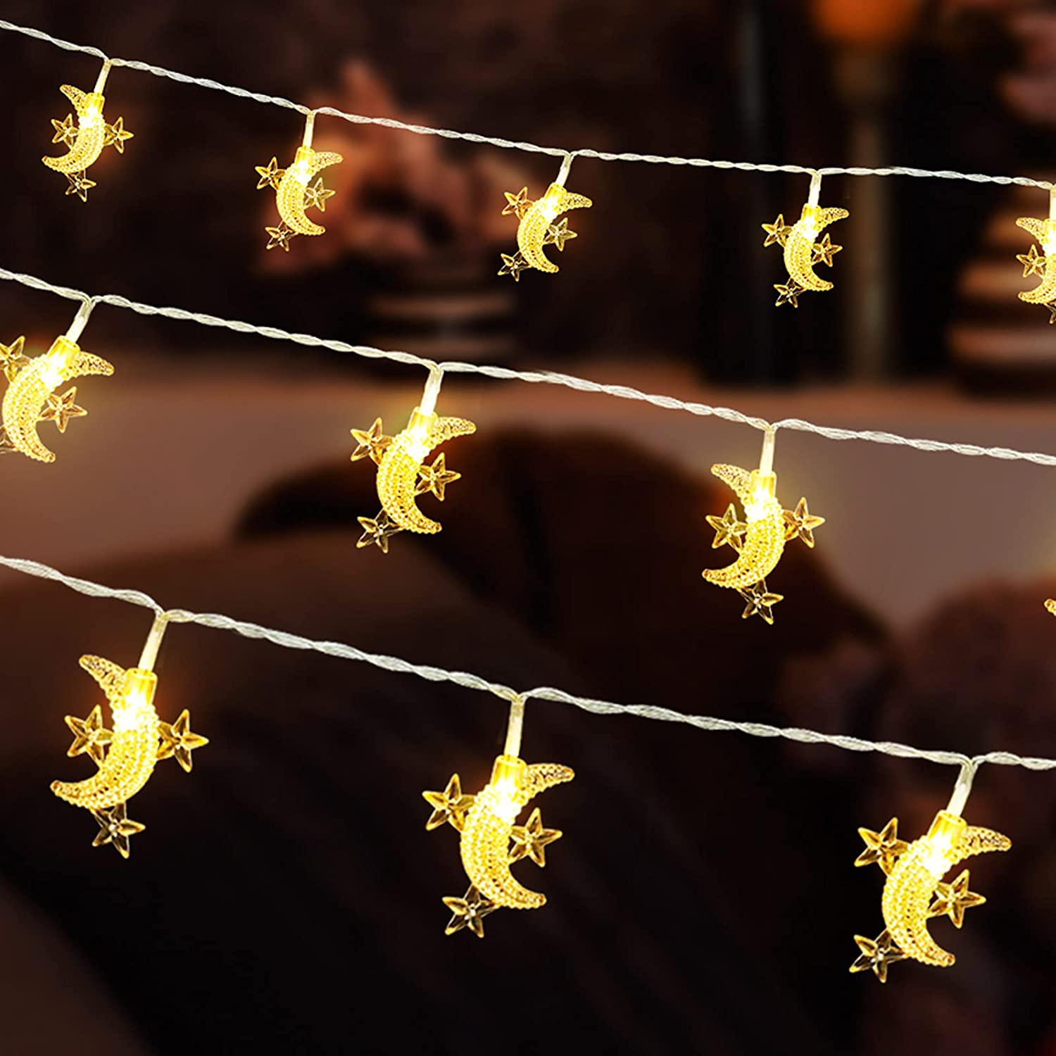 (3m) 20 LED's Ramadan Deko Lichterkette Halbmond / Stern Eid Mubarak Beleuchtung (Batteriebetrieben) - Warmweiss