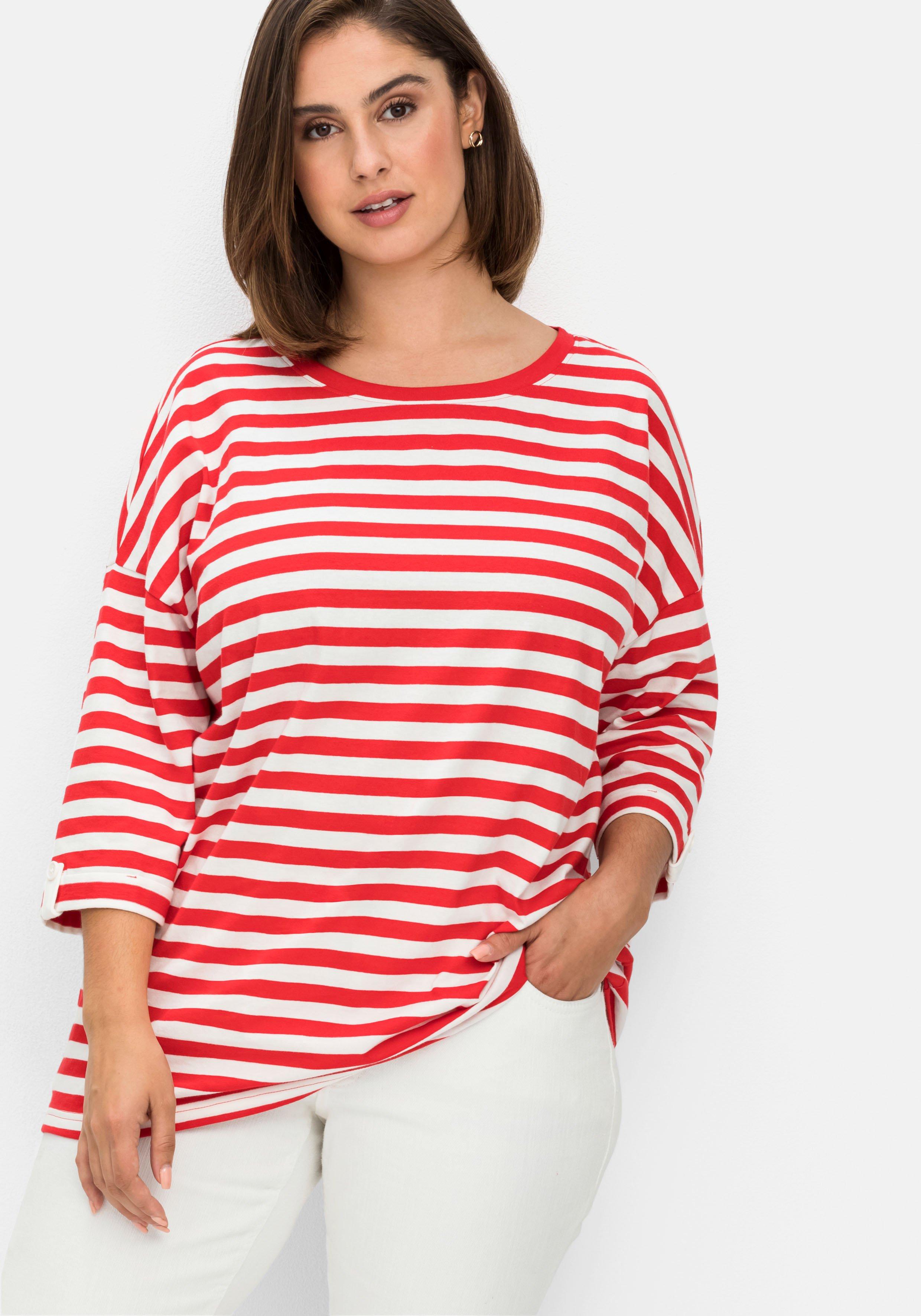Ringelshirt mit überschnittenen Schultern, 3/4-Arm