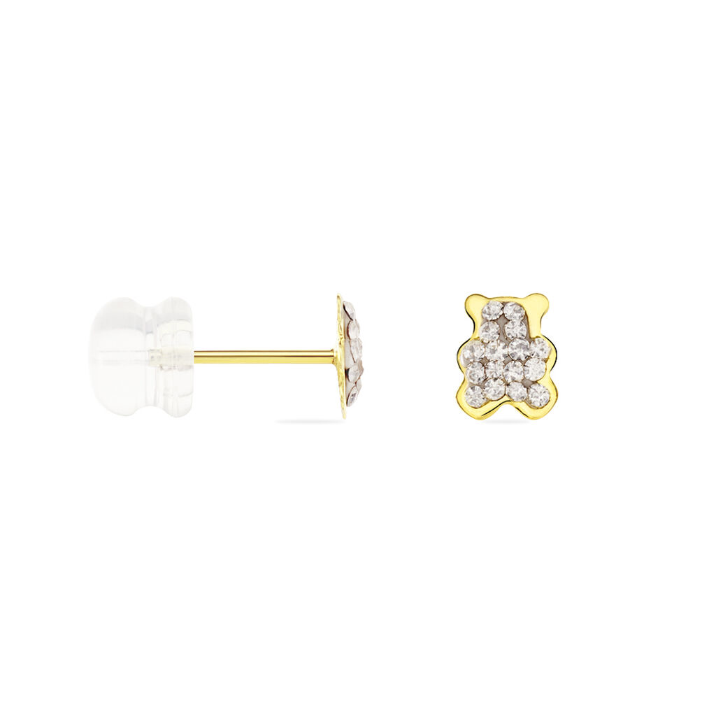 Boucles D'oreilles Puces Emerica Ours 0 Or Jaune Strass