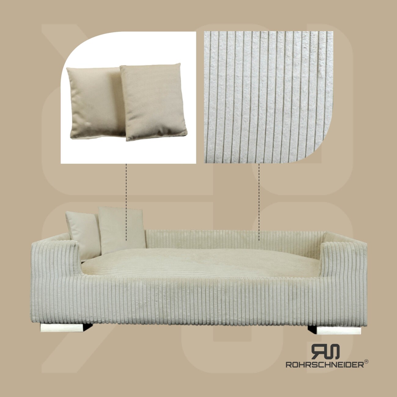 Rohrschneider ® Hundesofa, Hundebett Cord für mittelgroße und große Hunde, inkl. 2 Dekokissen beige