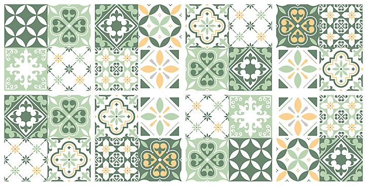 Lot 8 carreaux adhésifs décoratifs Vinyl Way Florence Dada Art effet carreau de ciment vert L.20 x L.20 cm x ep.1,3 mm