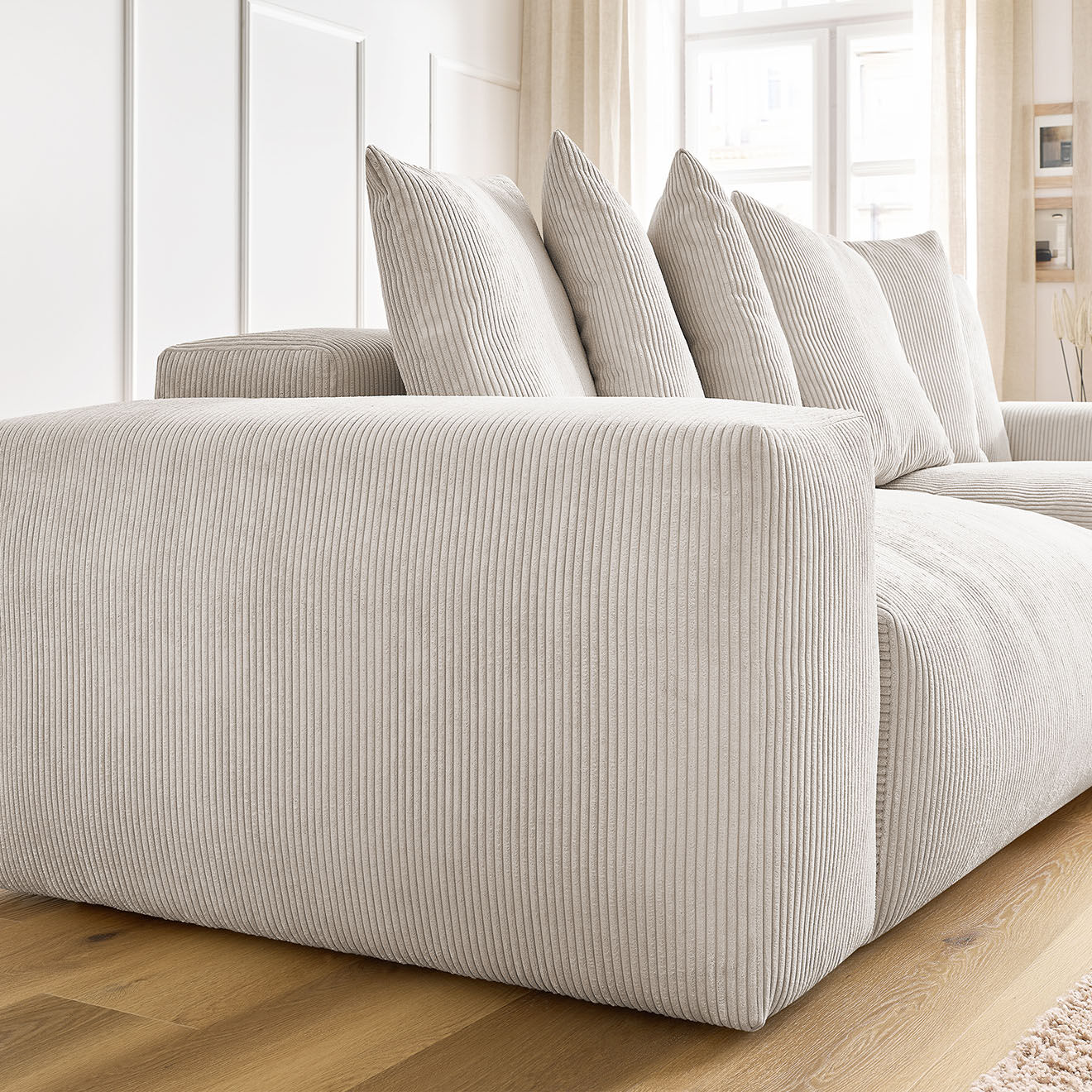 Bobochic Canapé d'angle réversible ultra moelleux voltaire velours côtelé beige - 310x174x75 cm