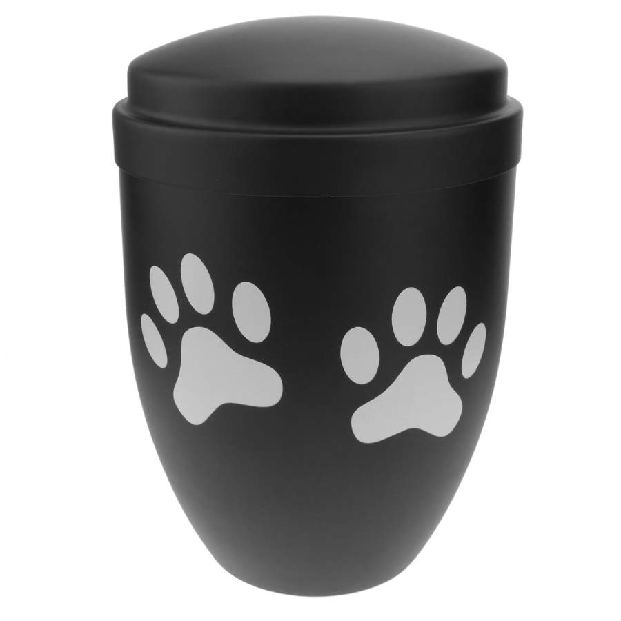 Urna para cinzas de cremação, lembrança funerária, recipiente de metal preto, 160x225 mm, design com pegada