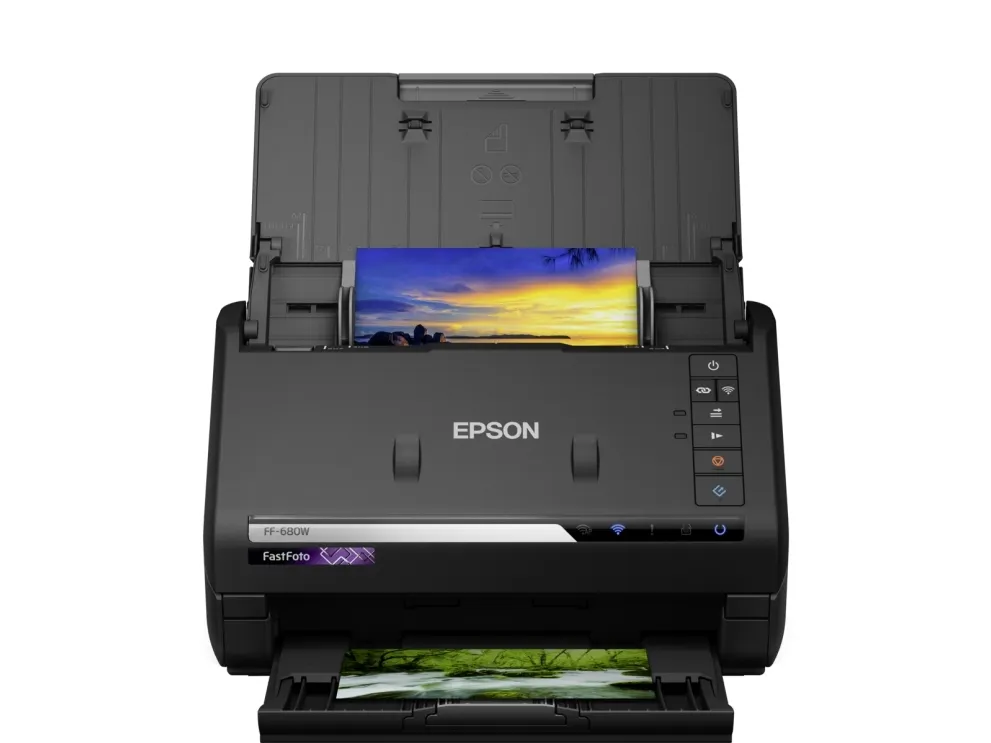 Epson FastFoto FF-680W - Dokumentscanner - Contact Image Sensor (CIS) - Duplex - A4 - 600 dpi x 600 dpi - op til 45 ppm (mono) / op til 45 ppm (farve) - ADF (100 ark) - USB 3.0, Wi-Fi(n)