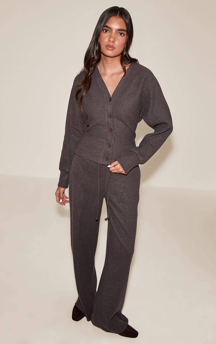 Marron Foncé Pantalon Large Taille Basse Côtelé Doux Ensemble Coordonné