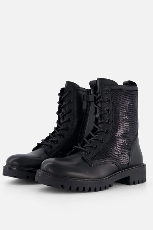 Muyters Glitter Veterboots zwart Leer