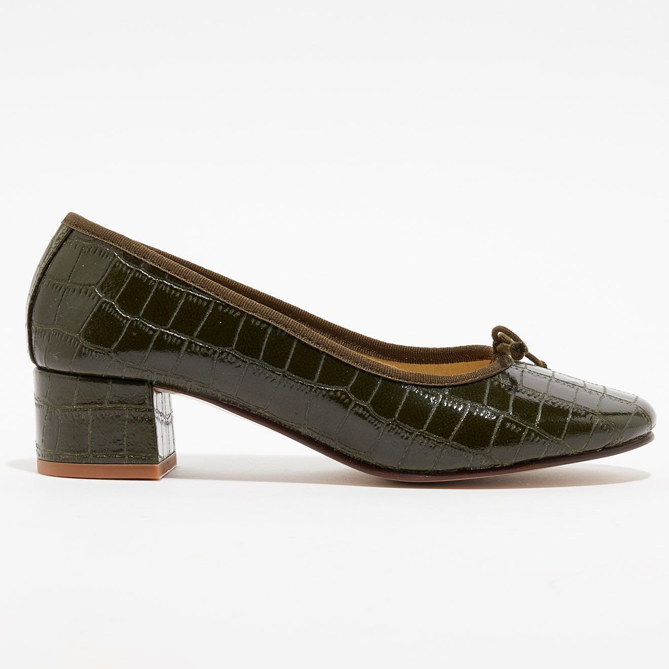 Quartier Latin Ballerines trotters en Cuir Diane façon croco kaki - Talon 4 cm