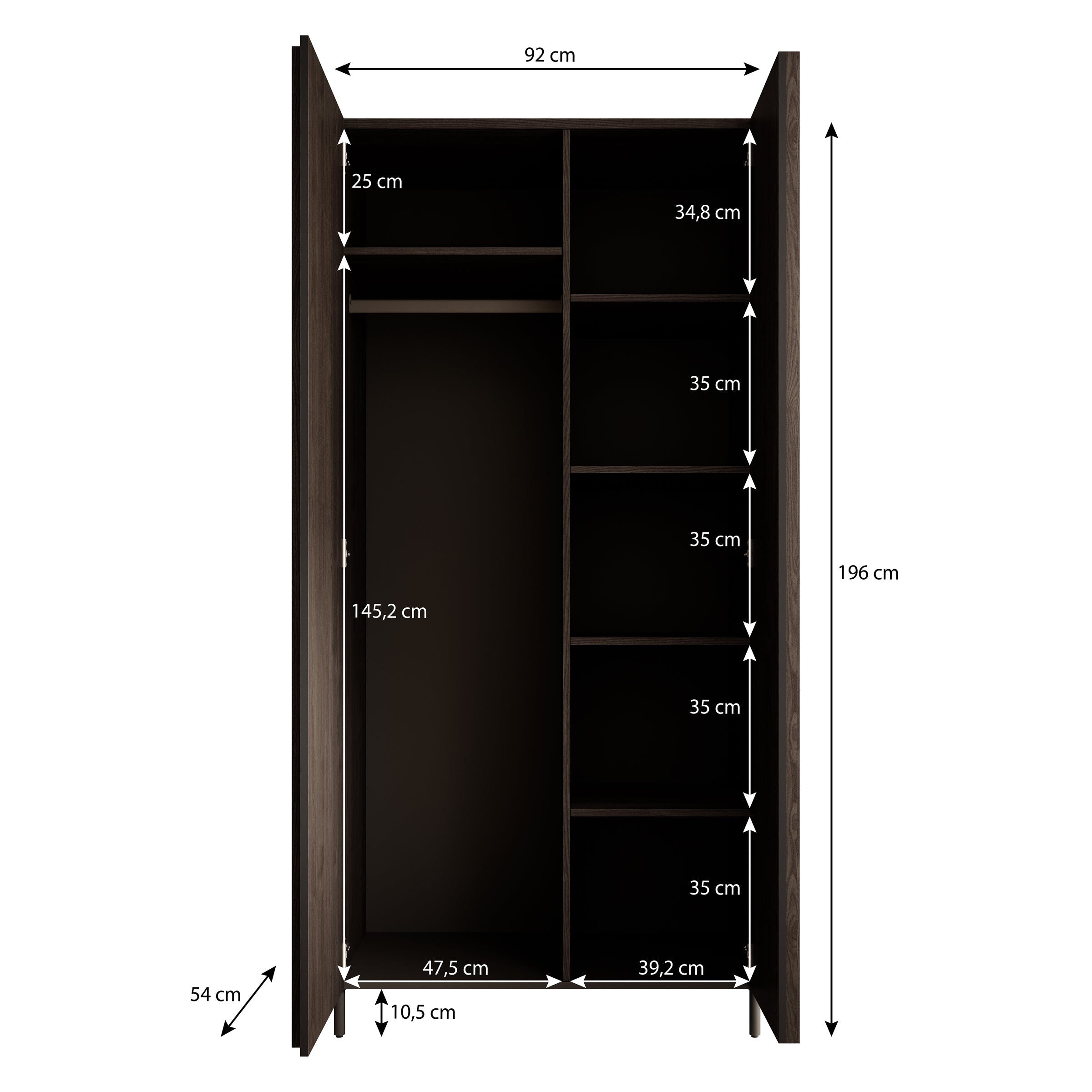 Meubella - Kledingkast Paz - Donkerbruin eiken - 92 cm