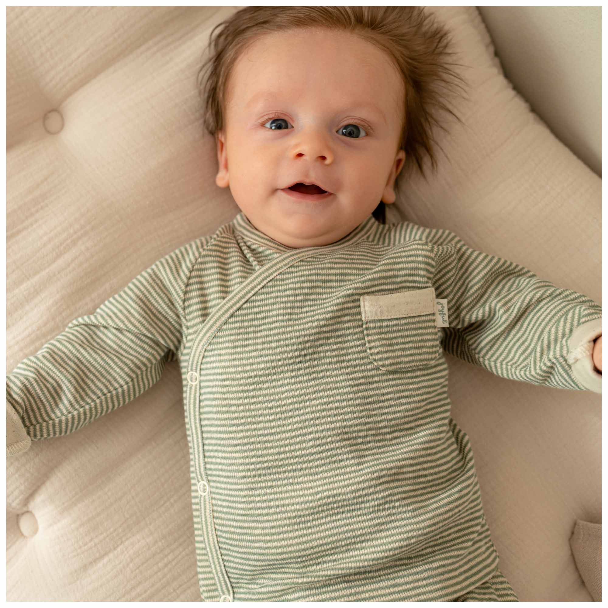 Prénatal newborn overslagshirt dubbeldoek lange mouwen strepen groen