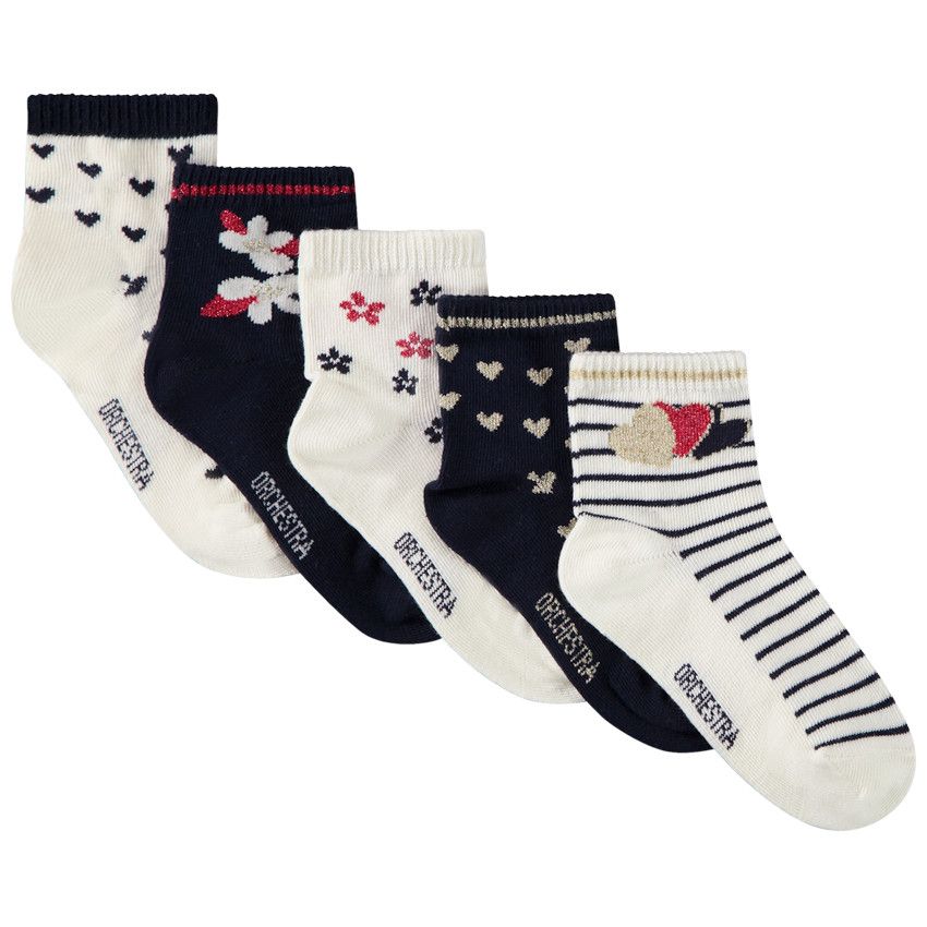 Lot de 5 paires de chaussettes imprimé fantaisie pour fille - Ecru