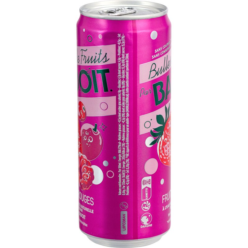 Eau gazeuse Badoit Bulles de fruits Bio fruits rouges 33 cl - 24 bouteilles