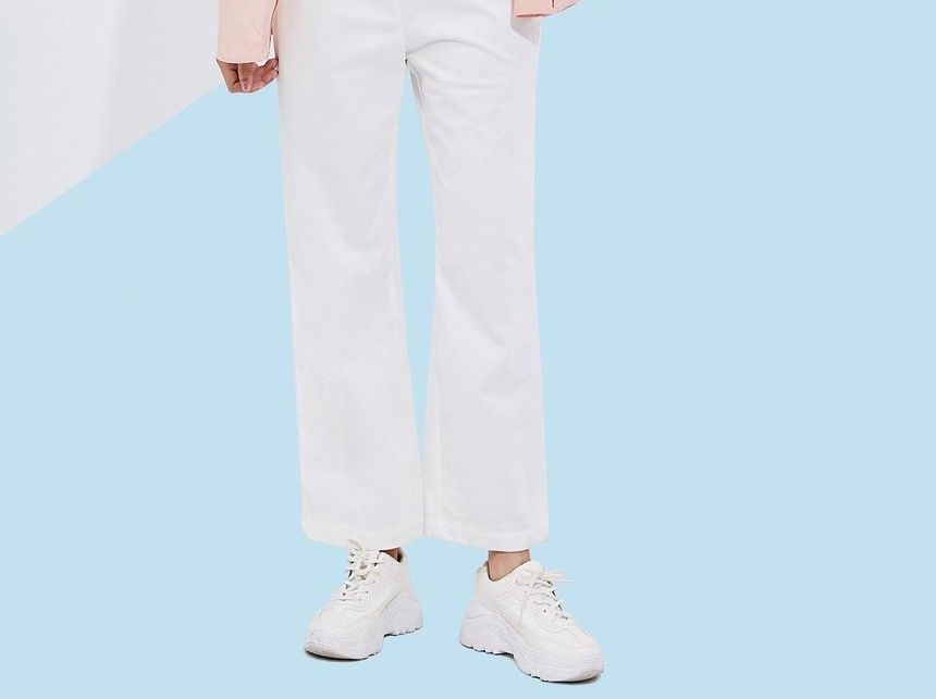 YS by YesStyle - Milieuvriendelijke corduroy broek met rechte pijpen en uitsparingen