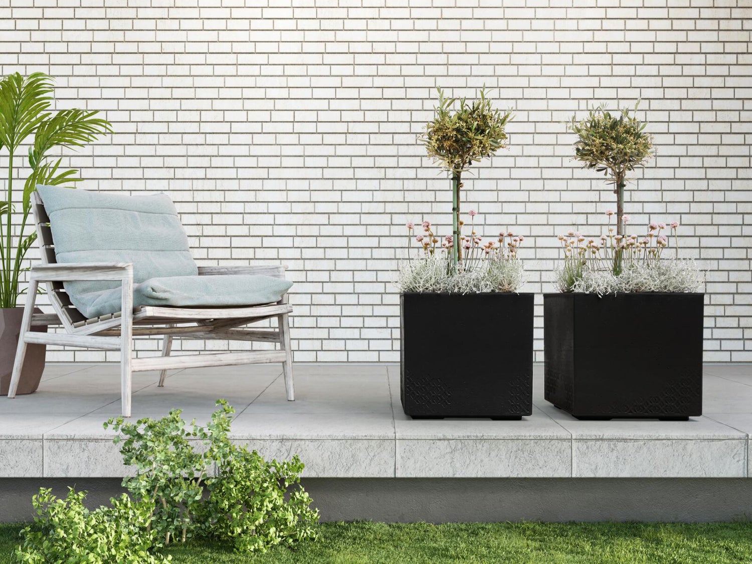 Ondis24 Betonnen plantenbak 40 Caro wielen 100% gerecycled zwart, bloempot, plantenbak