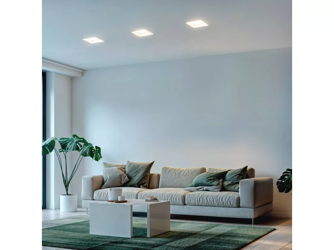 Collerette Downlight LED Intégration Plâtre/Pladur Carrée 9W Coupe 223x223 mm UGR17 2700K Blanc chaud